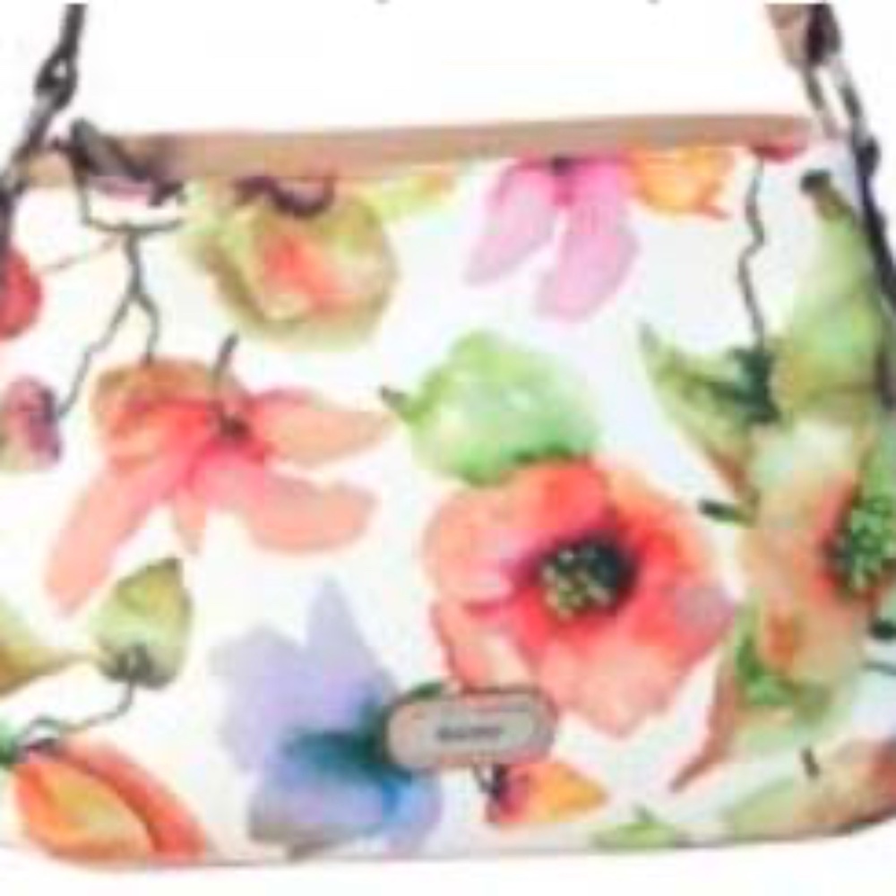 SHOULDER BAG, THREE COMPARTMENTS, MULTICOLOUR FLORAL, FAUX LEATHER, TOP ZIPPER